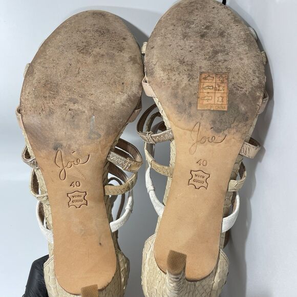 Joie Snakeskin Embossed Strappy High Heel Sandals Beige Multi Size 40 (US 9.5-10 - Picture 6 of 9